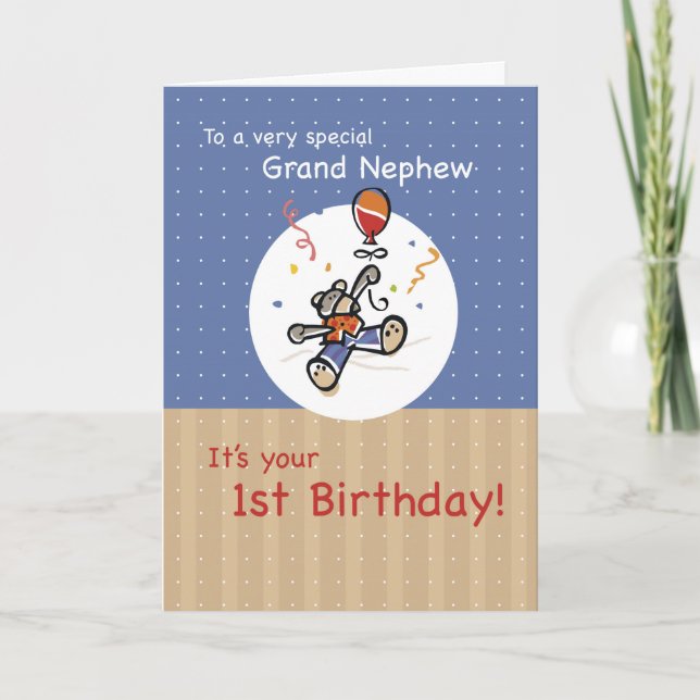 Tarjeta Gran Sobrino Primer Aniversario del Globo de Oso d (Anverso)