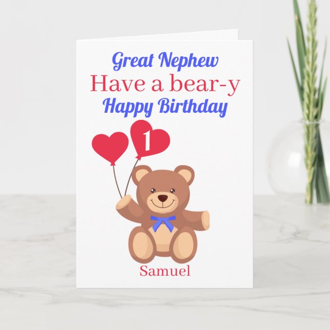 Tarjeta Gran Sobrino Primer Cumpleaños del Oso (Anverso)