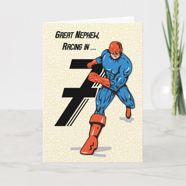 Tarjeta Gran superhéroe de cumpleaños 7 de Gran Nefeto (Anverso)