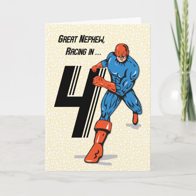 Tarjeta Gran superhéroe de cumpleaños número 4 (Anverso)