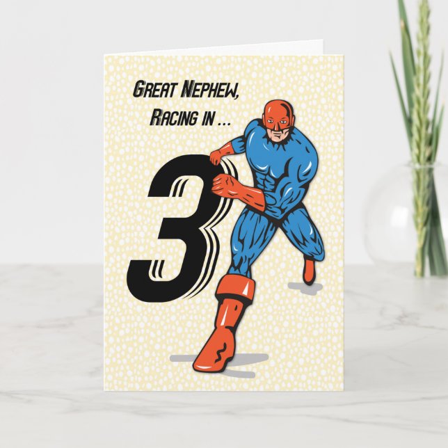 Tarjeta Gran superhéroe de tercer cumpleaños de sobrino (Anverso)