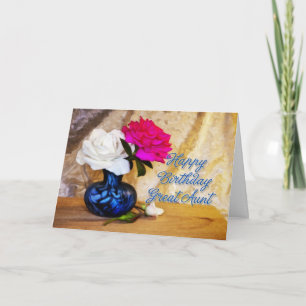 Tarjeta Gran tía, feliz cumpleaños con rosas pintados