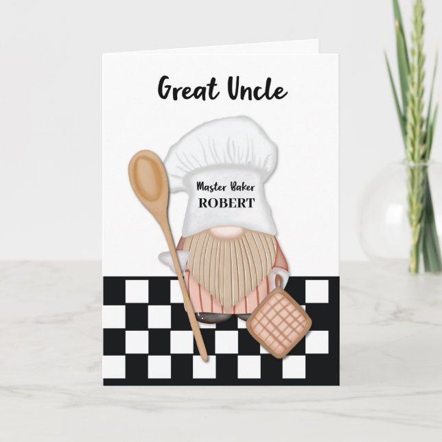 Tarjeta Gran Tío Cumpleaños Whimsical Gnome Baker Baking (Anverso)