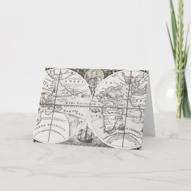 Tarjeta Gran Viaje Antiguo Mapa General del Mundo (Anverso)