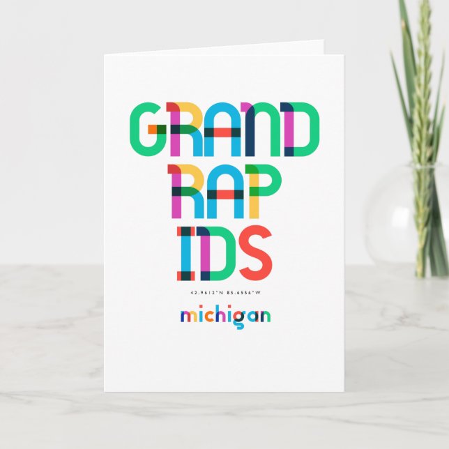 Tarjeta Grand Rapids Michigan Mid Century, Pop Art, (Anverso)