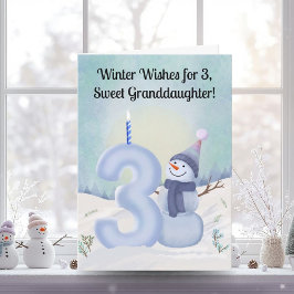 Tarjeta Granddaughter 3rd Birthday Snowman Snowy Three