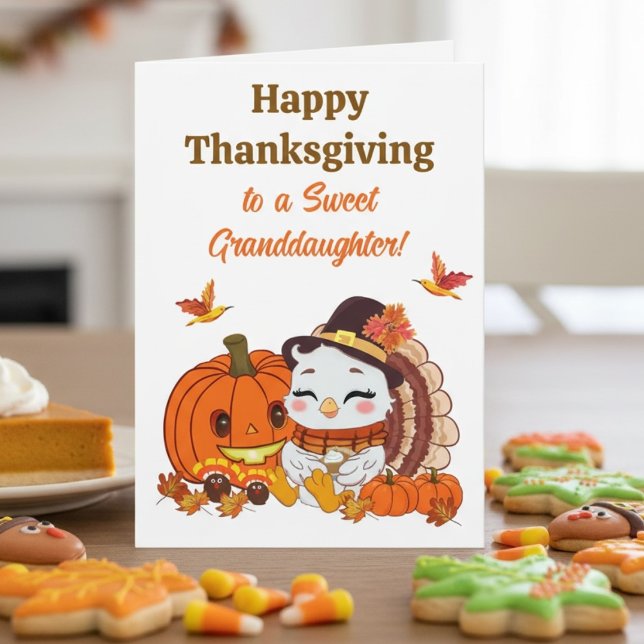Tarjeta Granddaughter Baby Turkey & Pumpkin Thanksgiving  (Subido por el creador)