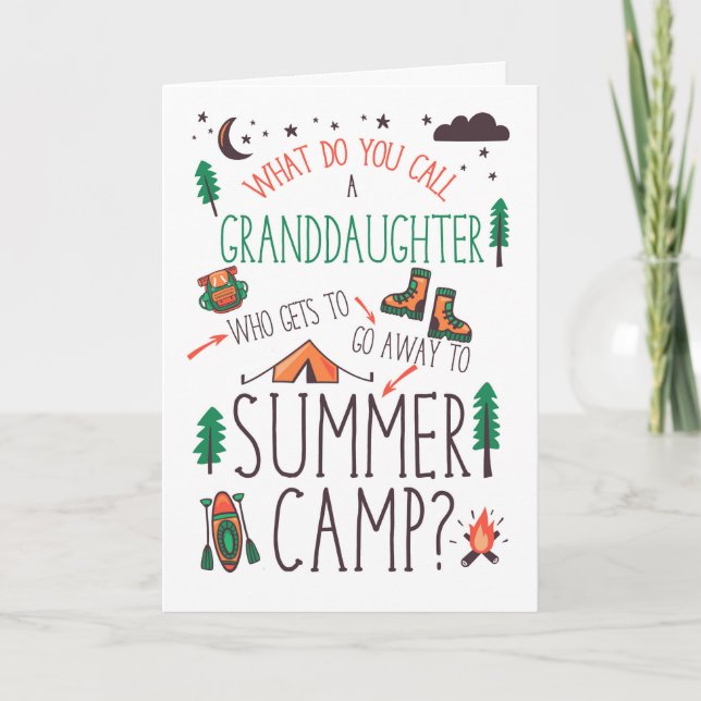 Tarjeta Granddaughter Funny Summer Camp Orange Green Brown (Anverso)