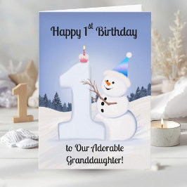 Tarjeta Granddaughter Happy 1st Birthday Snowman Building