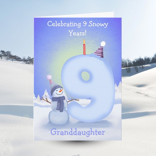 Tarjeta Granddaughter Happy 9th Birthday Snowman Building  (Subido por el creador)