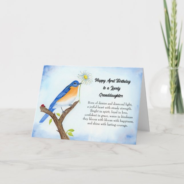 Tarjeta Granddaughter Happy April Birthday with Bluebird (Anverso)