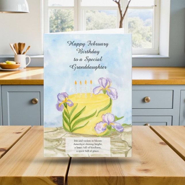 Tarjeta Granddaughter Happy February Irises Birthday Cake (Subido por el creador)