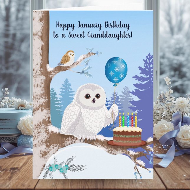 Tarjeta Granddaughter Happy January Birthday Snowy Owl (Subido por el creador)