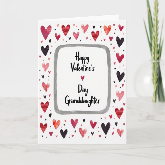 Tarjeta Granddaughter Hearts Valentines Day Card (Anverso)