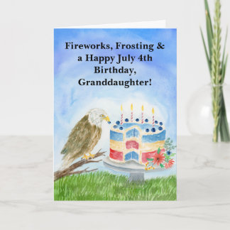 Tarjeta Granddaughter July 4th Birthday Bald Eagle Cake