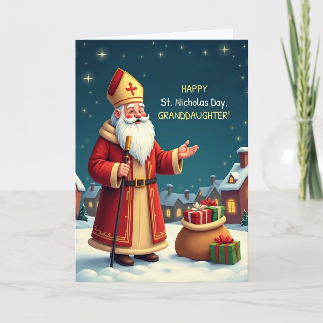 Tarjeta Granddaughter St Nicholas Day Smiles Warm Wishes (Anverso)