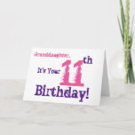 Tarjeta Granddaughter's 11th birthday in purple, pink.<br><div class="desc">A white background featuring purple and pink text,  on this fun,  birthday greeting for a granddaughter. My Funny Mind Greetings.</div>