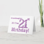 Tarjeta Granddaughter's 21st birthday in purple.<br><div class="desc">A white background featuring pink text,  on this fun,  birthday greeting for a granddaughter. My Funny Mind Greetings.</div>