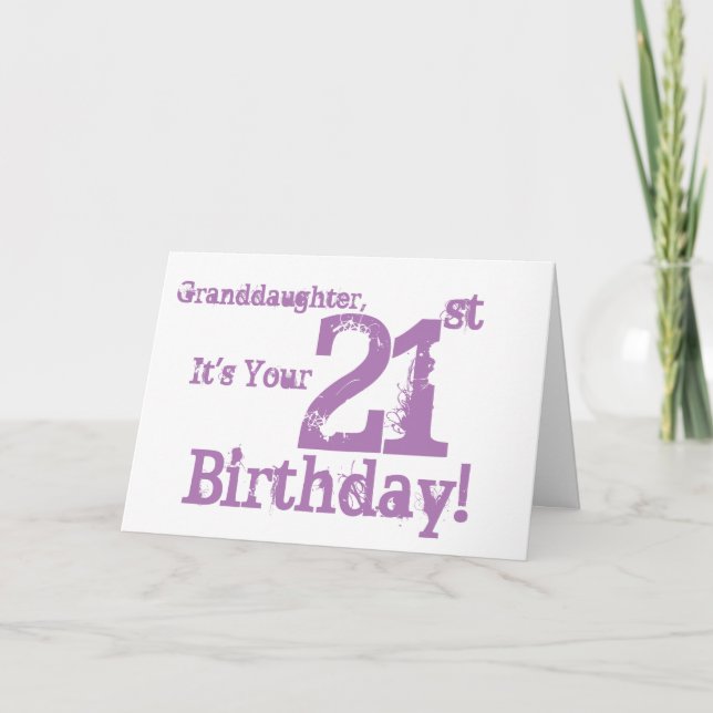Tarjeta Granddaughter's 21st birthday in purple. (Anverso)
