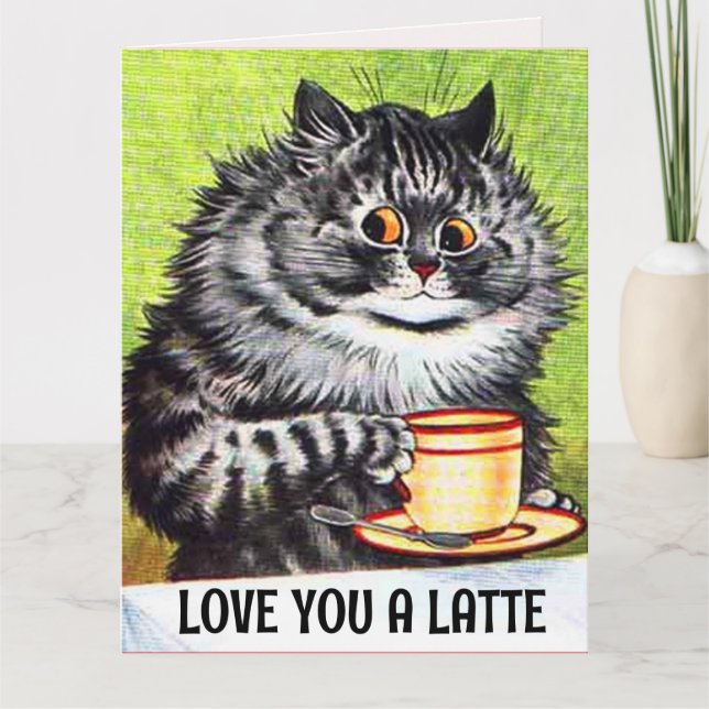 TARJETA GRANDE DE CAFÉ DE CUMPLEAÑOS DE GATO ARTE  (Anverso)