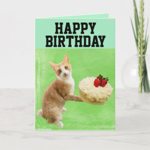 TARJETA GRANDE DE FELICITACIÓN DE GATO CON PASTEL 
