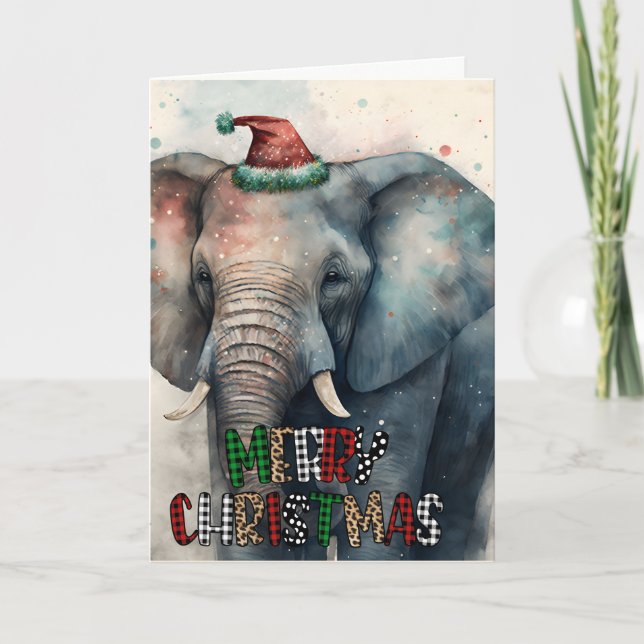 Tarjeta Grande de Feliz Navidad y Elefante Feliz (Anverso)