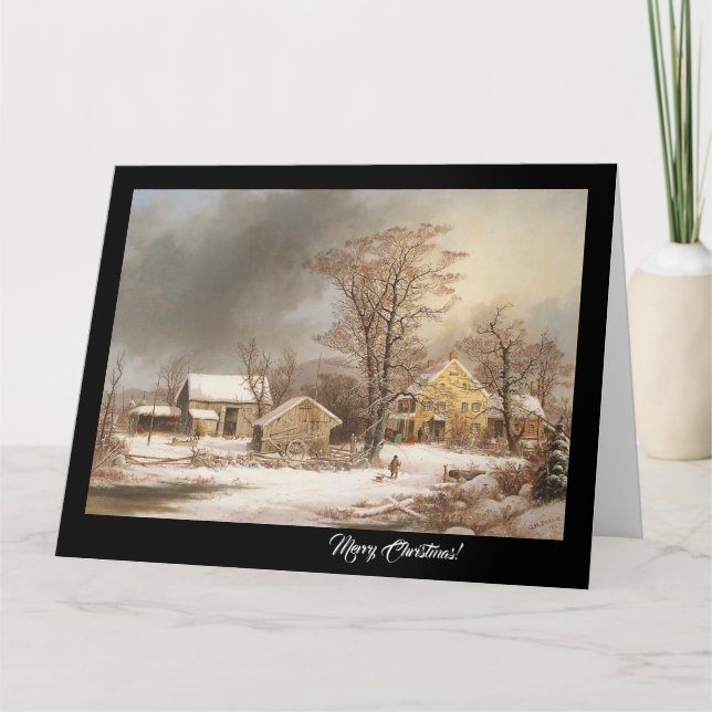 Tarjeta Grande de Navidad de Granja Country con Es (Anverso)