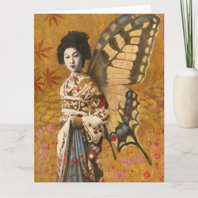 Tarjeta grande Geisha alada de mariposa de época (Anverso)