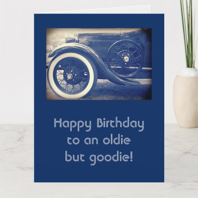 Tarjeta grande para el cumpleaños azul de los auto (Anverso)