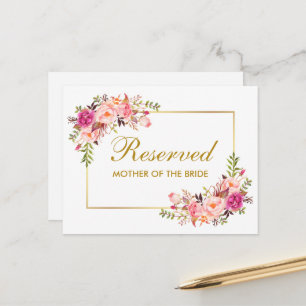 Tarjeta grande reservada de boda floral rosa acuar