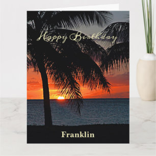 Tarjeta Grandes árboles tropicales felices de cumpleaños