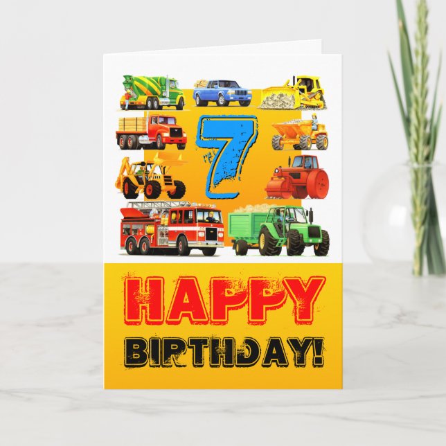 Tarjeta Grandes camiones 7 de cumpleaños (Anverso)