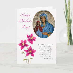Tarjeta Grandes flores rosadas felices ortodoxas del Día d