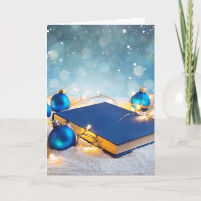 Tarjeta Grandes libros y luces de feriado (Anverso)