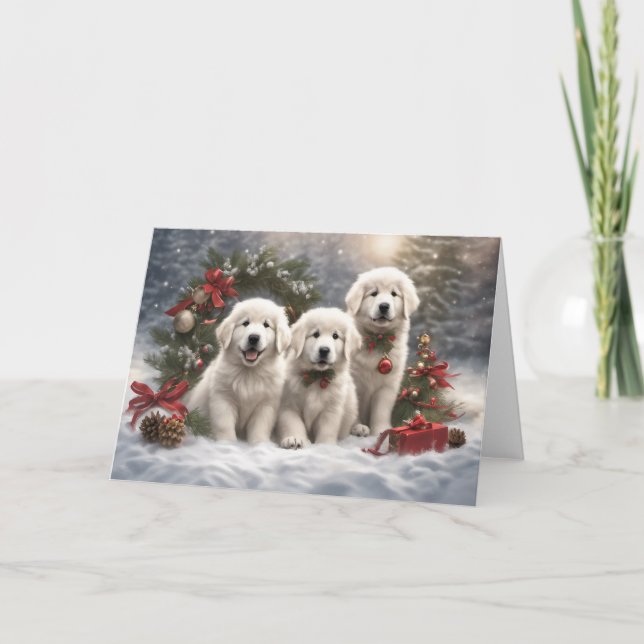 Tarjeta Grandes Pirineos Cachorros 2 Noches de Invierno (Anverso)