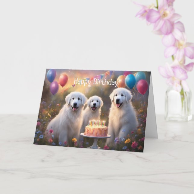 Tarjeta Grandes Pirineos Cachorros Feliz cumpleaños (Orquídea)