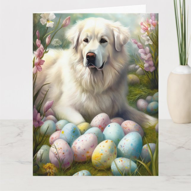 Tarjeta Grandes Pirineos con Huevos de Pascua (Anverso)