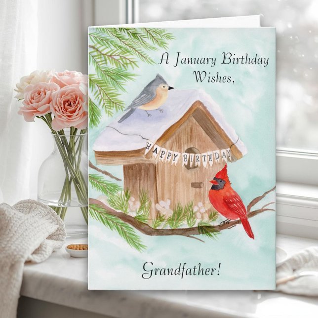 Tarjeta  Grandfather Happy January Birthday Birds (Subido por el creador)