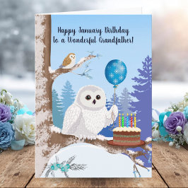 Tarjeta Grandfather Happy January Birthday Snowy Owl