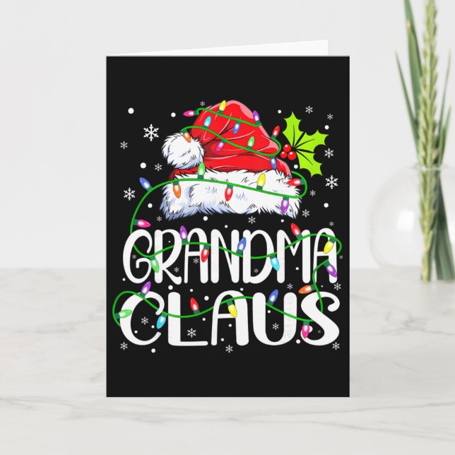 Tarjeta Grandma Claus Shirt Christmas Lights Pajama Family (Anverso)