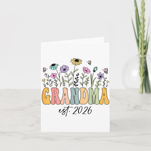 Tarjeta Grandma Est. 2026 Wildflower Promoted To Grandma  (Anverso)