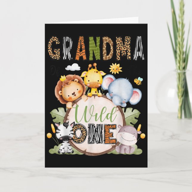 Tarjeta Grandma Of The Wild One 1st Birthday Boy Jungle Sa (Anverso)