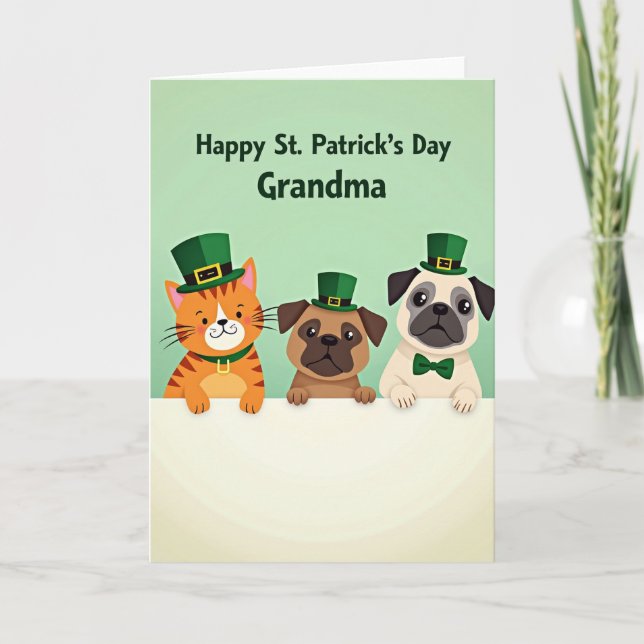 Tarjeta Grandma St Patricks Day Animal Card (Anverso)