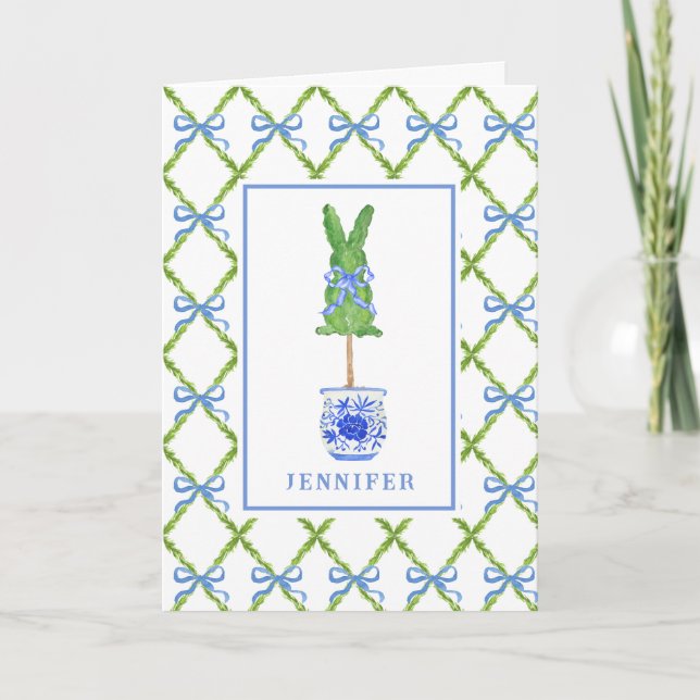 Tarjeta Grandmillennial Chinoiserie Bunny Topiary Blank (Anverso)