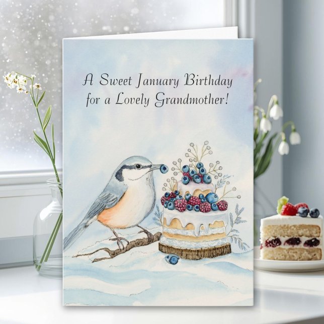 Tarjeta Grandmother Happy January Birthday Nuthatch  (Subido por el creador)