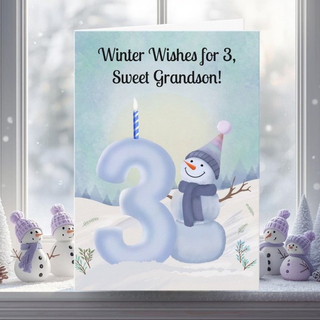 Tarjeta Grandson 3rd Birthday Snowman Snowy Three (Subido por el creador)