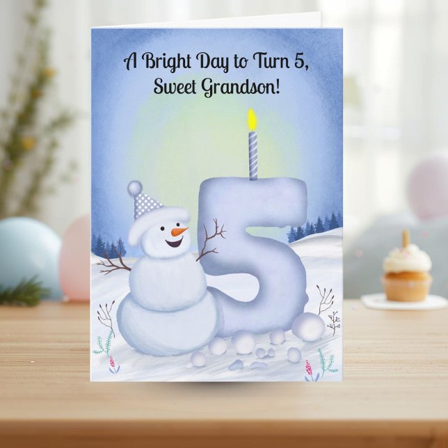 Tarjeta Grandson 5th Birthday Snowman Snowy  (Subido por el creador)
