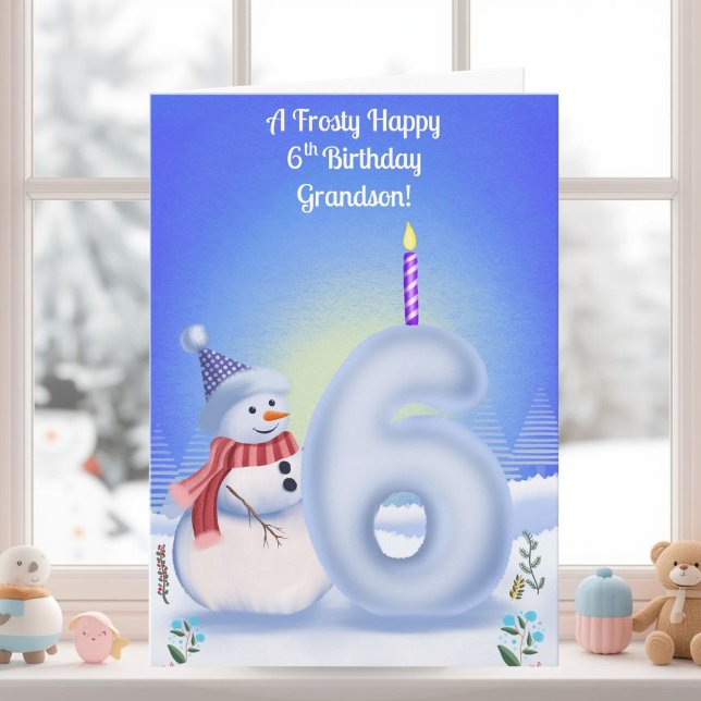 Tarjeta Grandson 6th Birthday Snowman Snowy  (Subido por el creador)