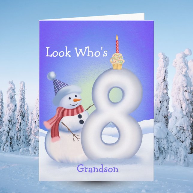 Tarjeta Grandson 8th Birthday Snowman Snowy Eight  (Subido por el creador)