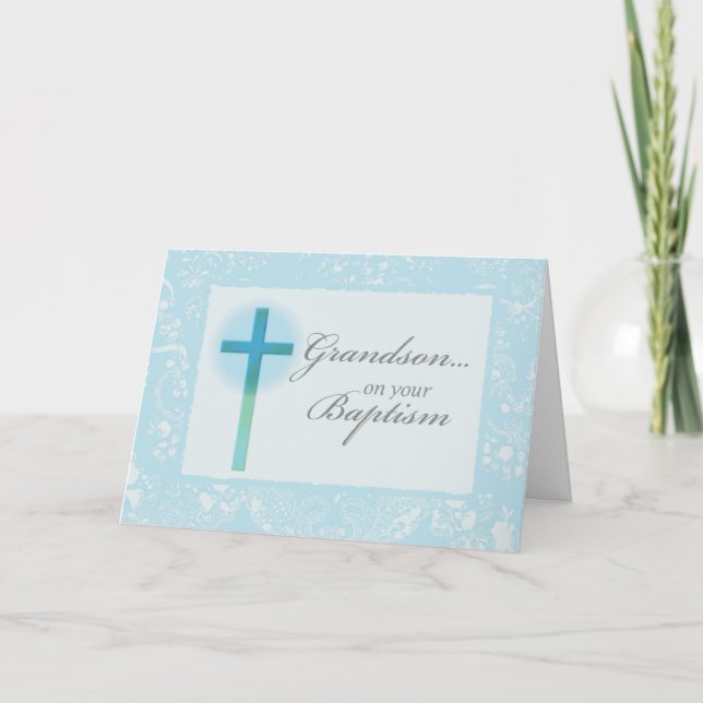 Tarjeta Grandson Baptism Blue Lace (Anverso)